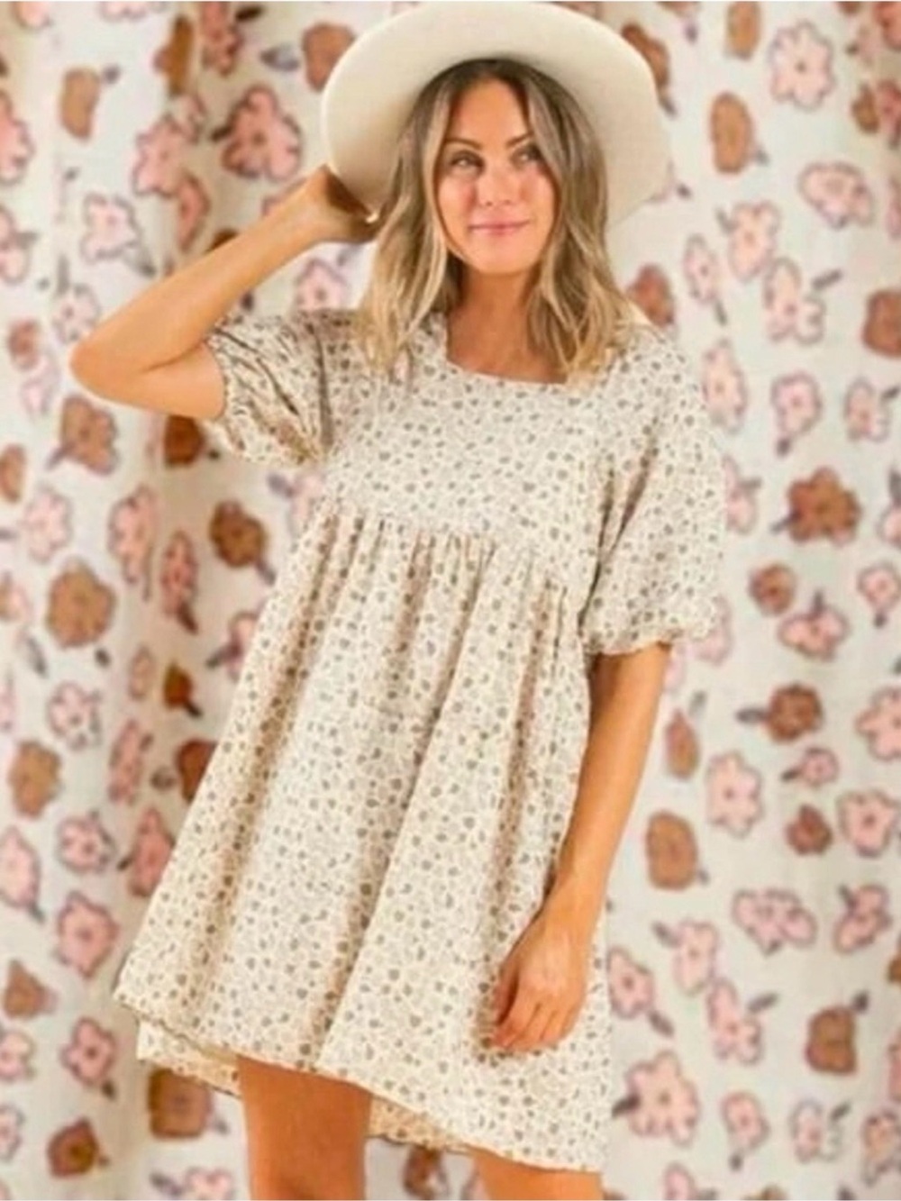 Rylee + Cru Brea Superbloom Cream Floral Babydoll mini dress
